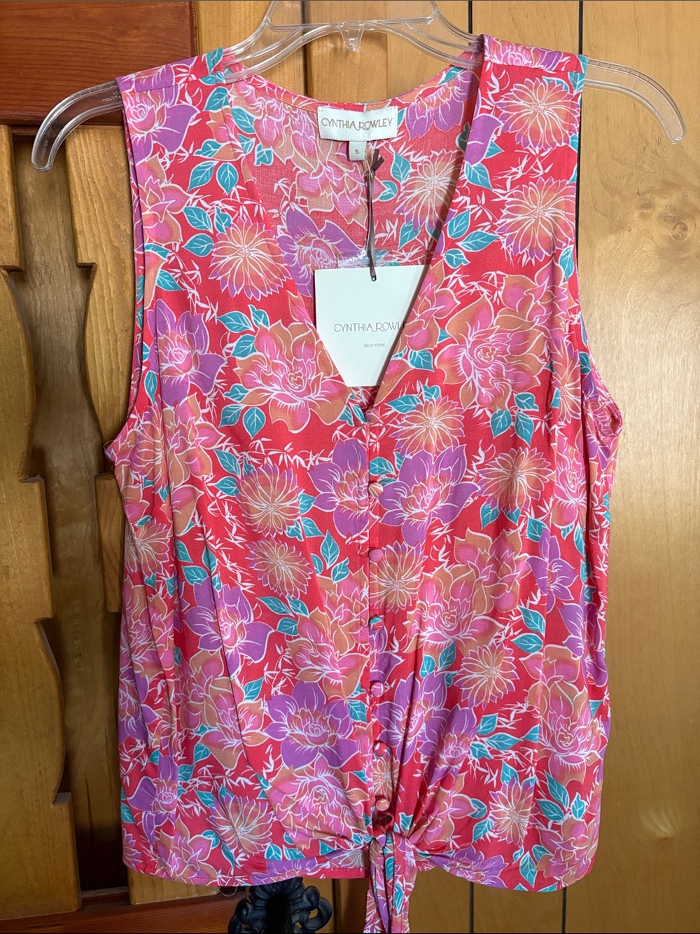 NWT Floral Tie-Front Sleeveless Top